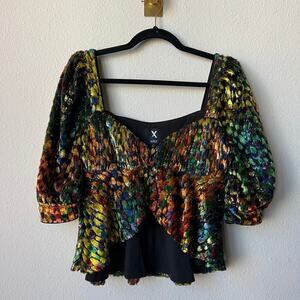 X by NBD Multicolor Metallic Velvet Cropped Peplum Blouse Size S